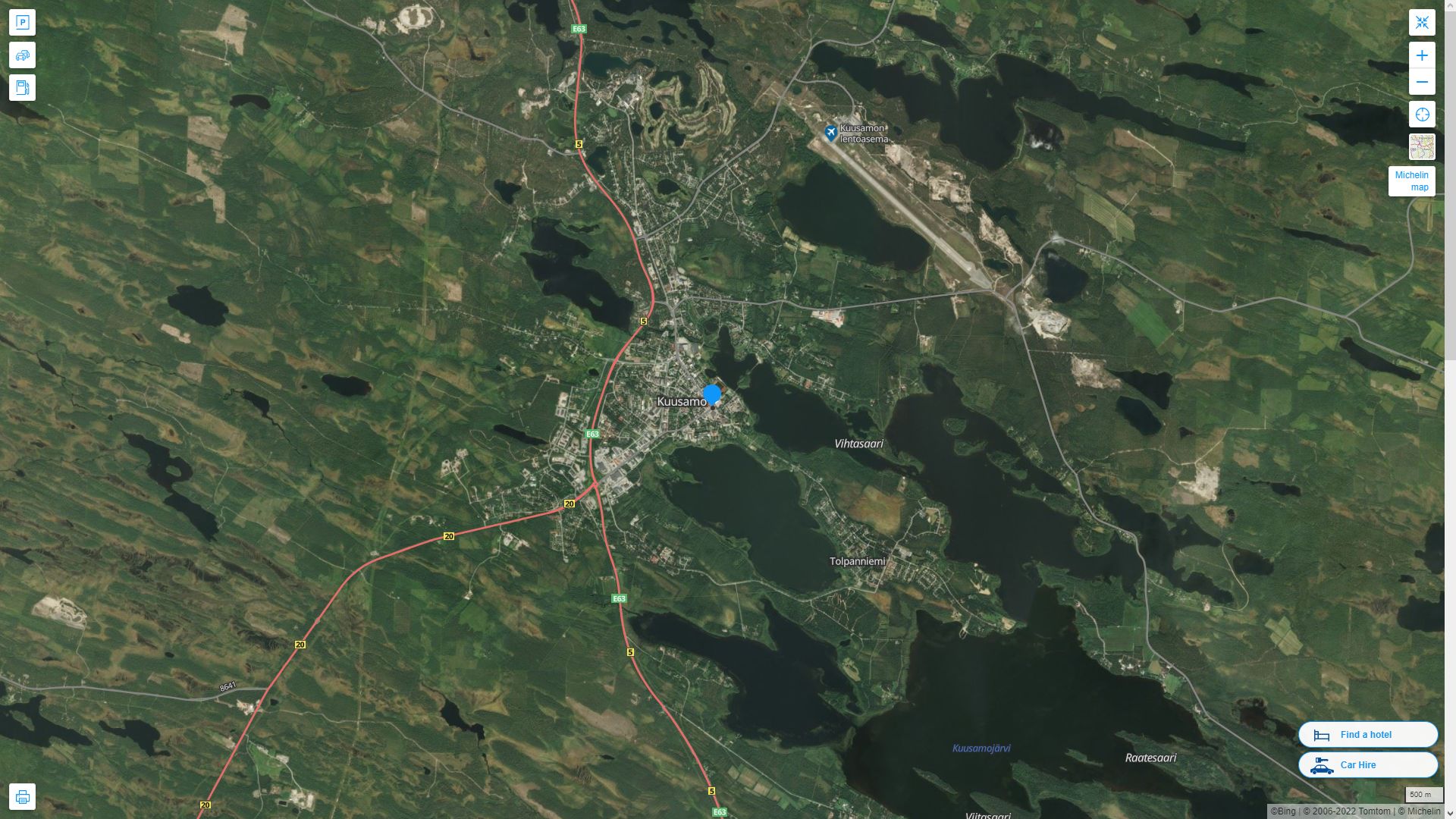 Kuusamo Highway and Road Map with Satellite View
